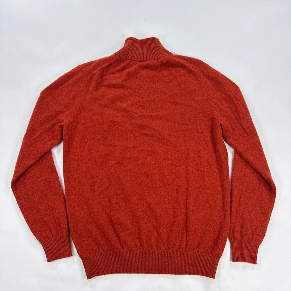 Forte Cashmere Mens Sweater Medium Orange Quarter Zip Pullover Mock Neck Soft